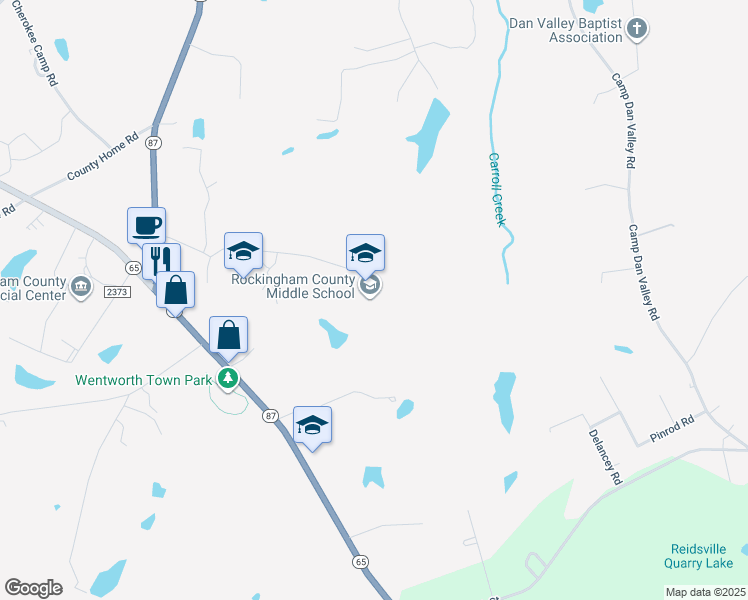map of restaurants, bars, coffee shops, grocery stores, and more near 182 High School Road in Reidsville