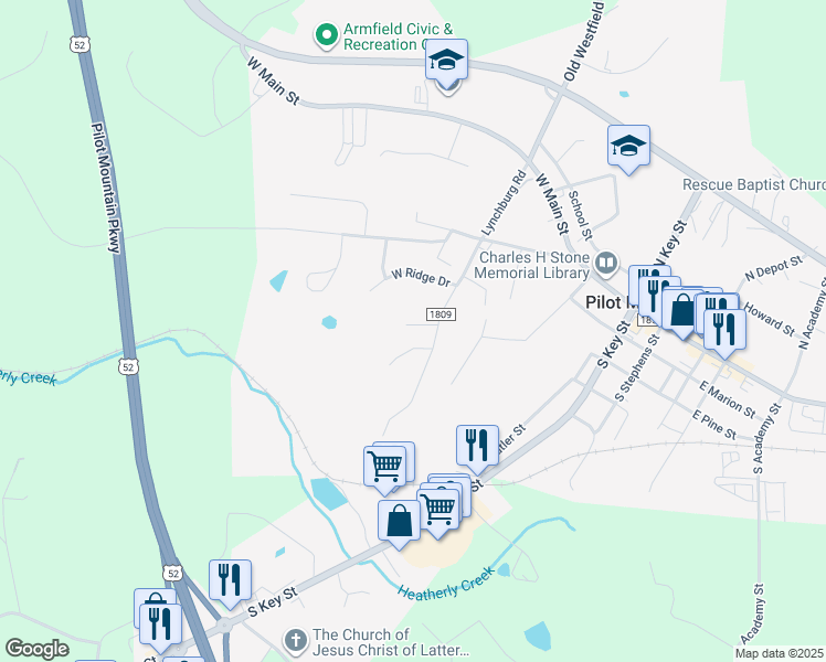map of restaurants, bars, coffee shops, grocery stores, and more near 706 Saddle Drive in Pilot Mountain