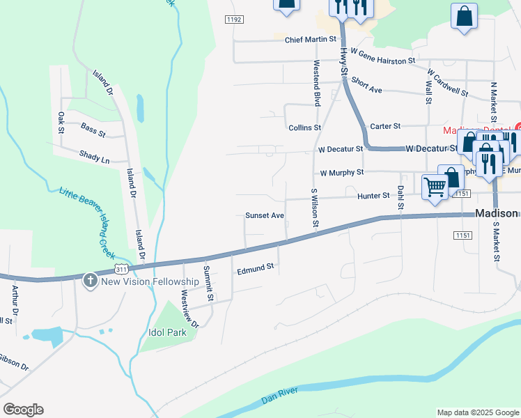 map of restaurants, bars, coffee shops, grocery stores, and more near 712 Sunset Avenue in Madison