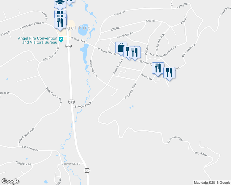 map of restaurants, bars, coffee shops, grocery stores, and more near Snowmass Road in Angel Fire