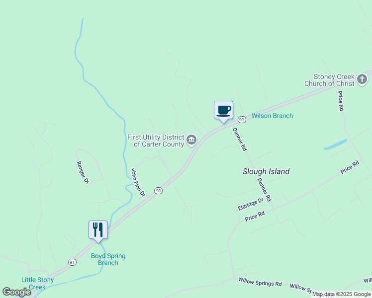 map of restaurants, bars, coffee shops, grocery stores, and more near 977 Highway 91 in Elizabethton
