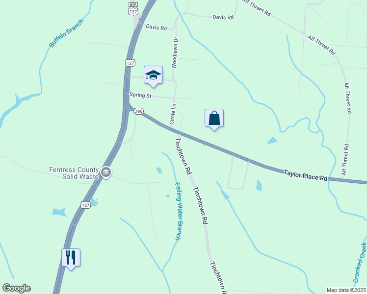 map of restaurants, bars, coffee shops, grocery stores, and more near 2009 Tinchtown Road in Jamestown