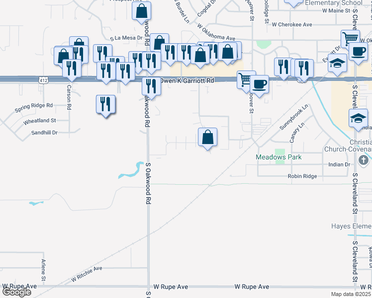 map of restaurants, bars, coffee shops, grocery stores, and more near 1018 Cherokee Trail in Enid