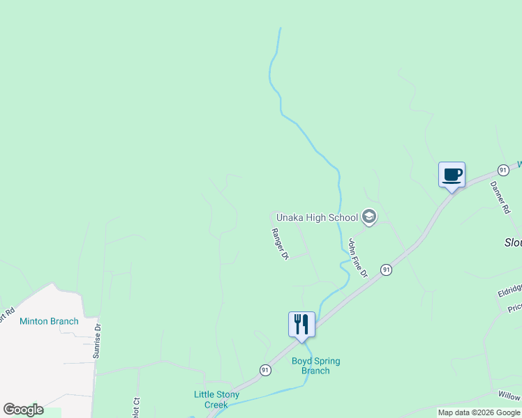 map of restaurants, bars, coffee shops, grocery stores, and more near 91 Off Highway in Elizabethton