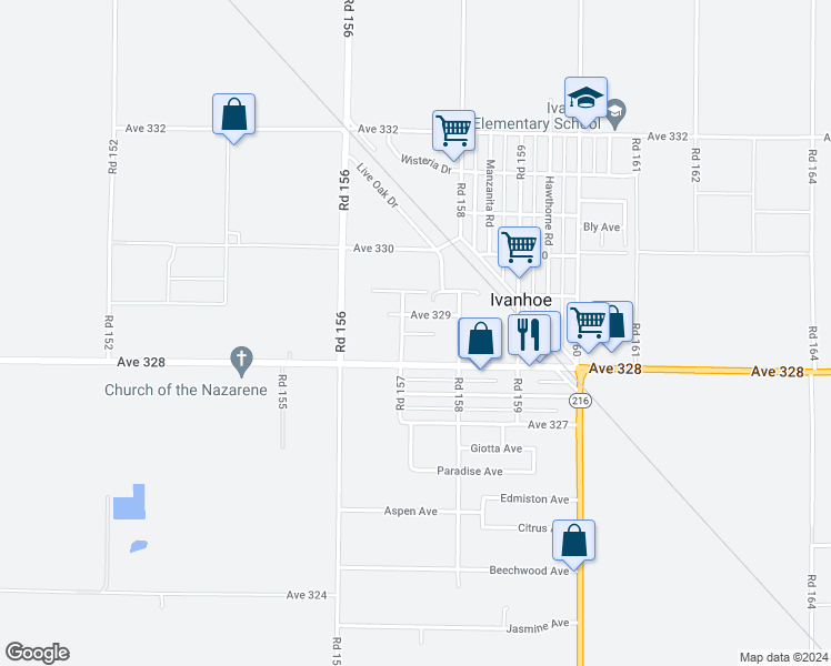 map of restaurants, bars, coffee shops, grocery stores, and more near 15718 Fuchsia Avenue in Ivanhoe