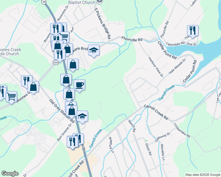 map of restaurants, bars, coffee shops, grocery stores, and more near 198 Chadwick Circle in Johnson City