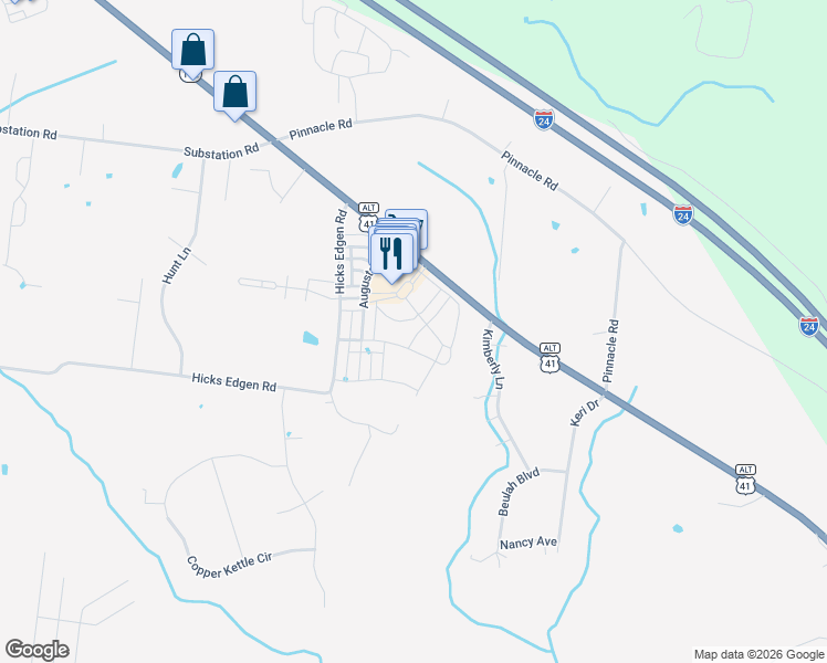 map of restaurants, bars, coffee shops, grocery stores, and more near 254 Village Square in Pleasant View
