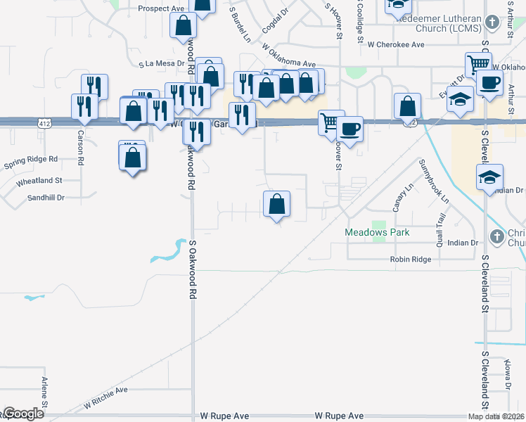map of restaurants, bars, coffee shops, grocery stores, and more near 914 Overland Trail in Enid