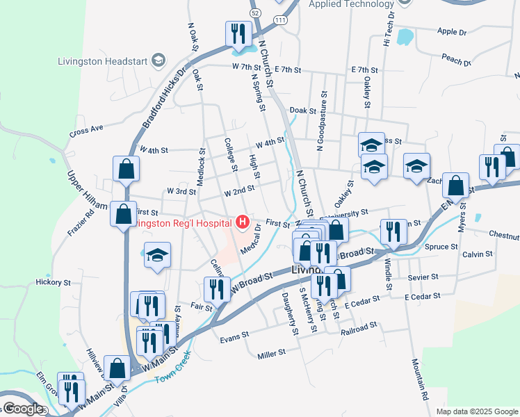 map of restaurants, bars, coffee shops, grocery stores, and more near 409 High Street in Livingston