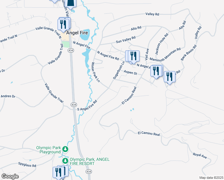 map of restaurants, bars, coffee shops, grocery stores, and more near 20 South Angel Fire Road in Angel Fire