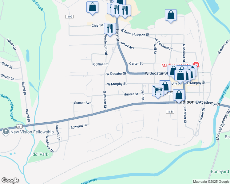 map of restaurants, bars, coffee shops, grocery stores, and more near 510 West Hunter Street in Madison