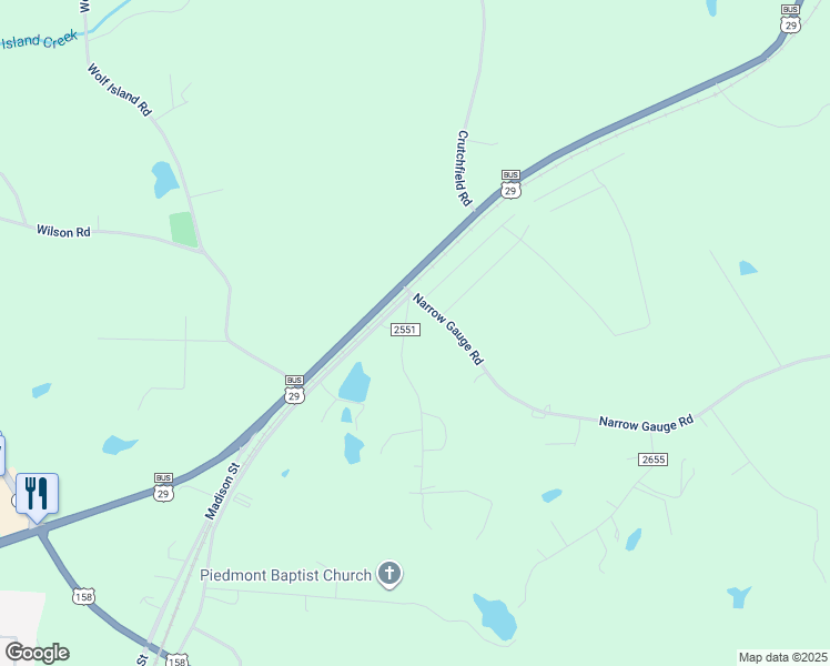 map of restaurants, bars, coffee shops, grocery stores, and more near 133 Vfw Road in Reidsville