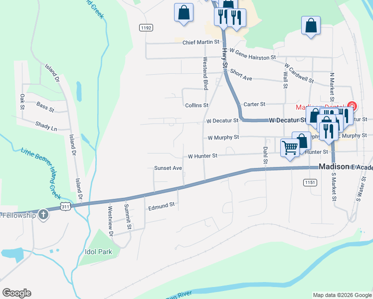 map of restaurants, bars, coffee shops, grocery stores, and more near 106 Lonesome Road in Madison