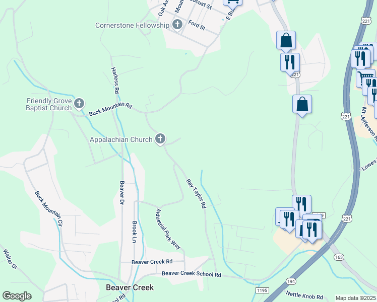 map of restaurants, bars, coffee shops, grocery stores, and more near 160 Chattyrob Lane in West Jefferson