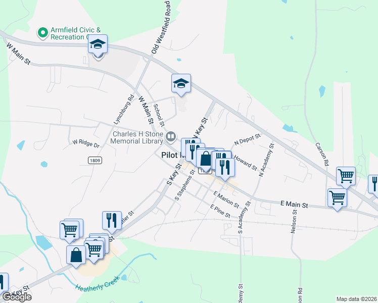 map of restaurants, bars, coffee shops, grocery stores, and more near in Pilot Mountain