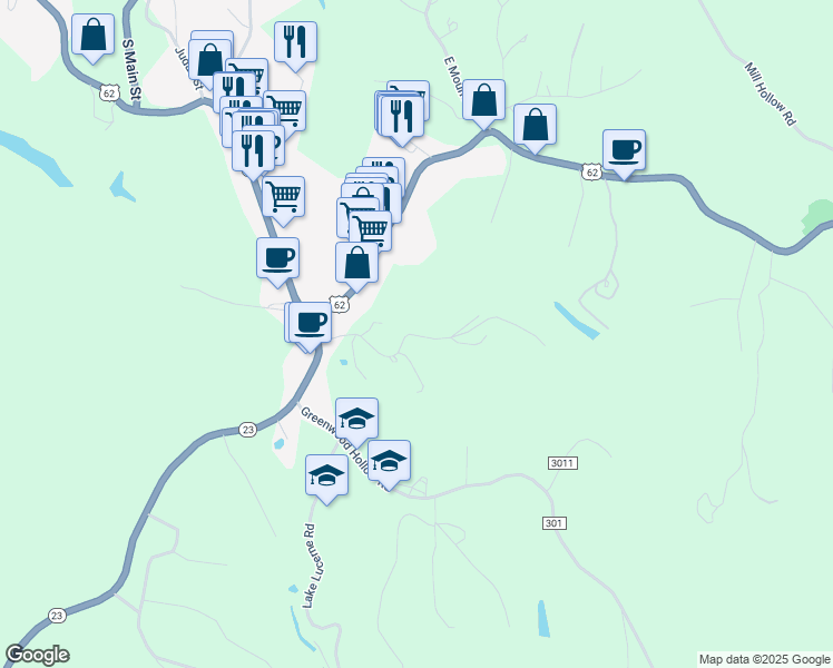 map of restaurants, bars, coffee shops, grocery stores, and more near Stadium Road in Eureka Springs