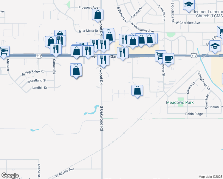 map of restaurants, bars, coffee shops, grocery stores, and more near 902 Western Trail in Enid