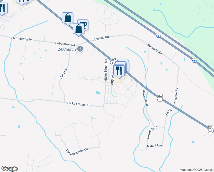 map of restaurants, bars, coffee shops, grocery stores, and more near 1462 Hicks Edgen Road in Pleasant View