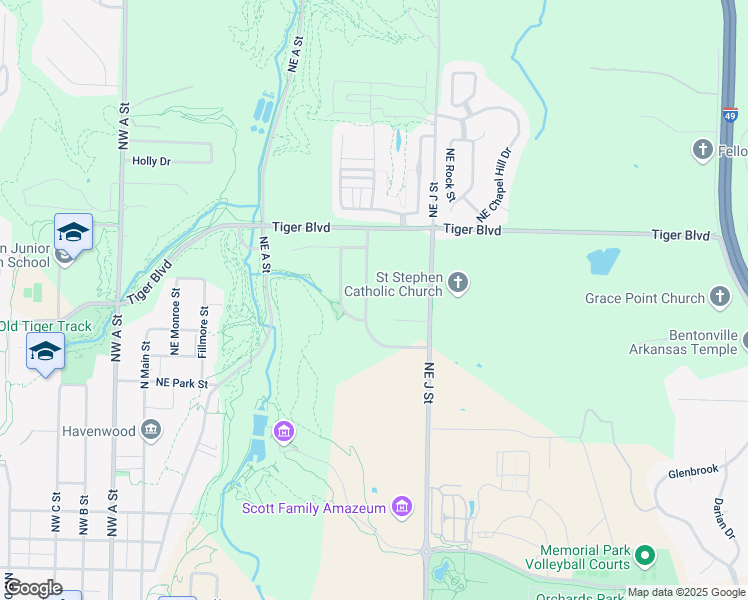 map of restaurants, bars, coffee shops, grocery stores, and more near 1206 Northeast Buckingham Boulevard in Bentonville