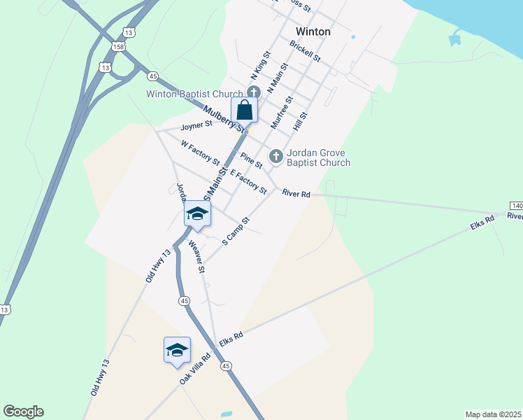 map of restaurants, bars, coffee shops, grocery stores, and more near 305 South Camp Street in Winton