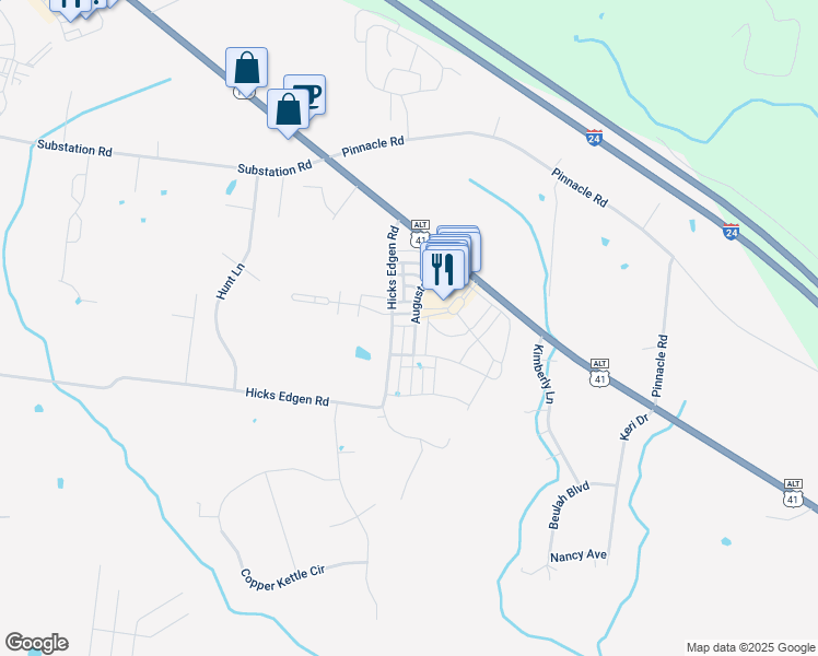 map of restaurants, bars, coffee shops, grocery stores, and more near 1462 Hicks Edgen Road in Pleasant View