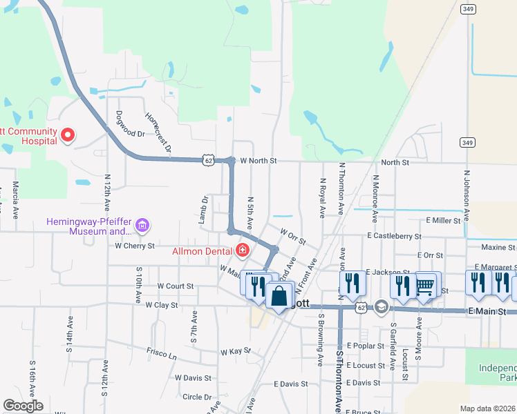 map of restaurants, bars, coffee shops, grocery stores, and more near in Piggott