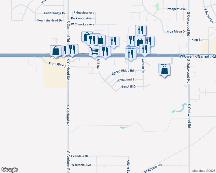 map of restaurants, bars, coffee shops, grocery stores, and more near 902 Mill Run in Enid