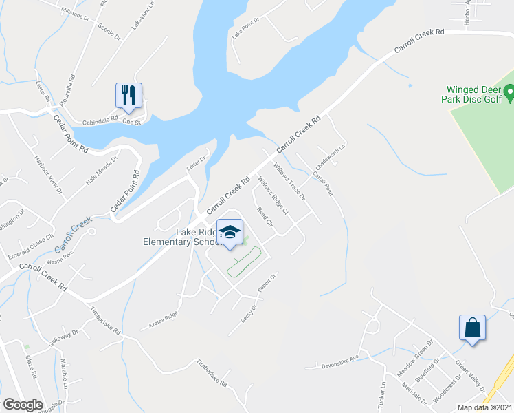 map of restaurants, bars, coffee shops, grocery stores, and more near 114 Reed Circle in Johnson City