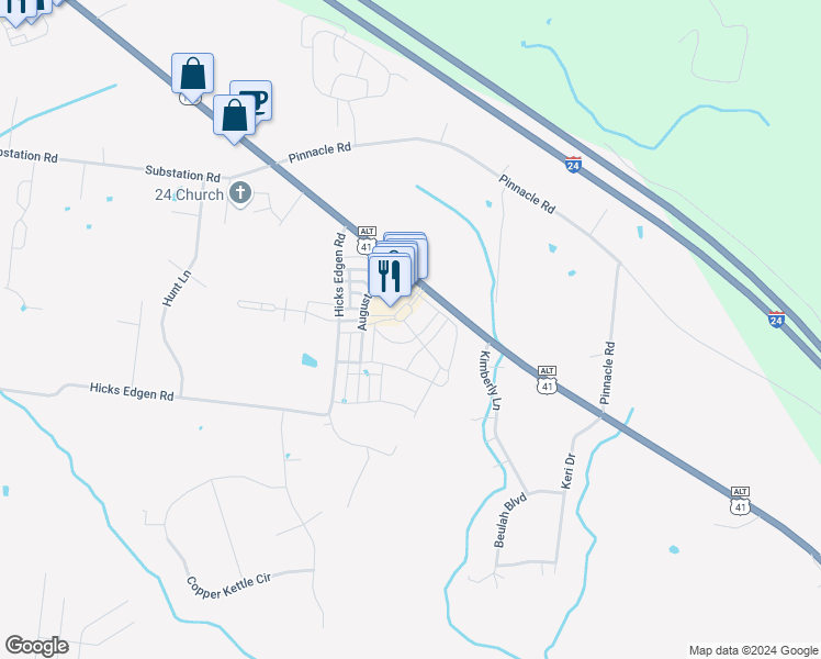 map of restaurants, bars, coffee shops, grocery stores, and more near 254 Village Square in Pleasant View