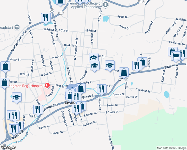 map of restaurants, bars, coffee shops, grocery stores, and more near 301 Zachary Street in Livingston