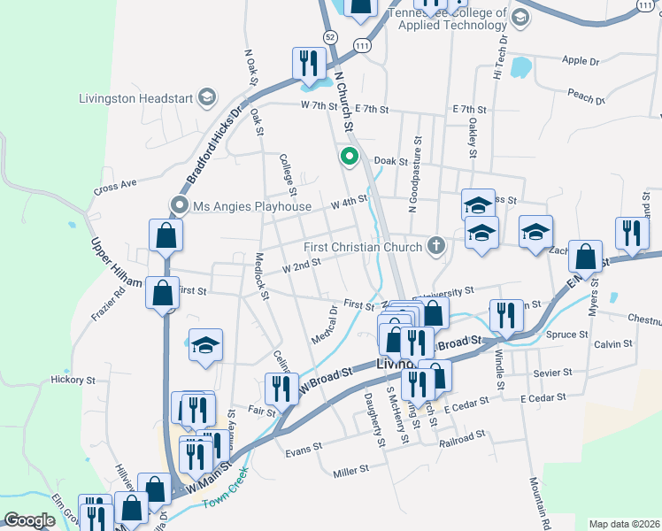 map of restaurants, bars, coffee shops, grocery stores, and more near 311 West 2nd Street in Livingston