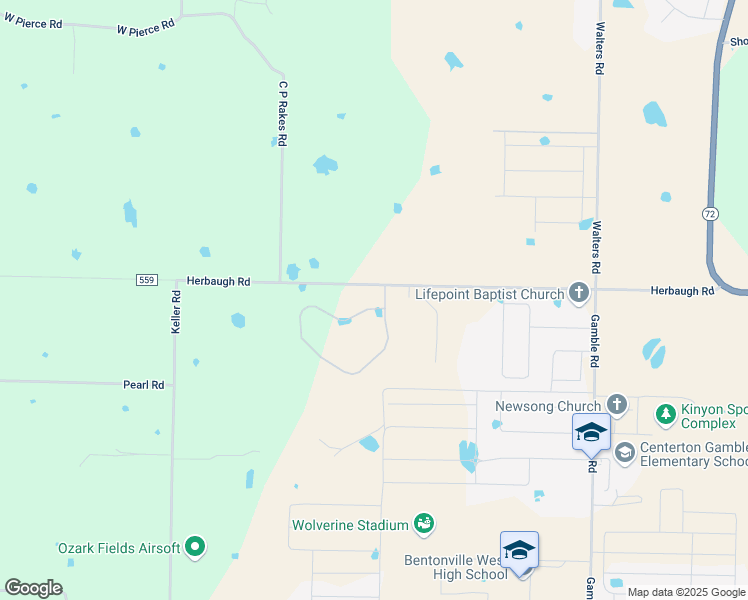 map of restaurants, bars, coffee shops, grocery stores, and more near 1700 Westend Avenue in Centerton