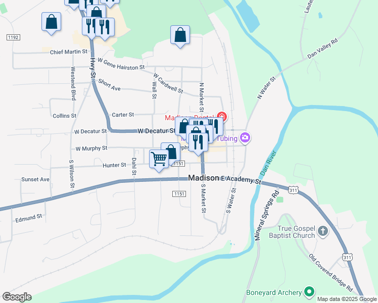map of restaurants, bars, coffee shops, grocery stores, and more near 119 West Murphy Street in Madison