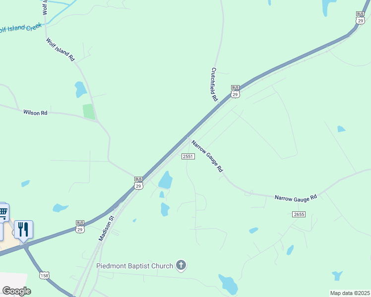 map of restaurants, bars, coffee shops, grocery stores, and more near 133 Vfw Road in Reidsville