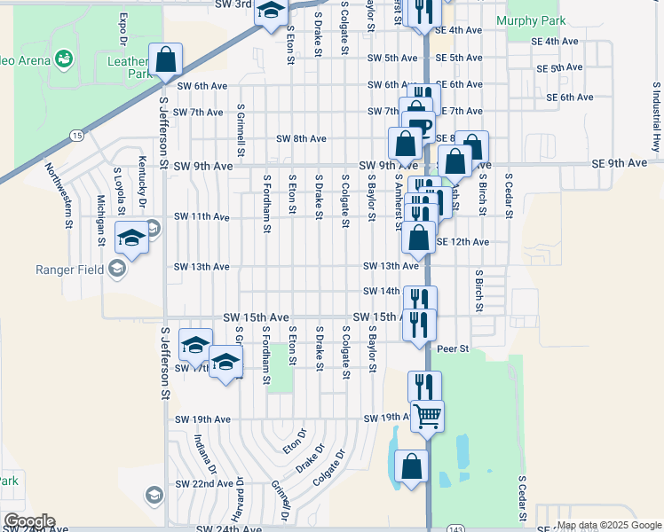 map of restaurants, bars, coffee shops, grocery stores, and more near 353 Southwest 13th Avenue in Perryton