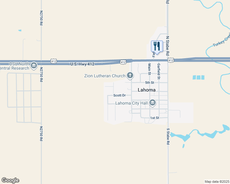 map of restaurants, bars, coffee shops, grocery stores, and more near 400 Scott Drive in Lahoma