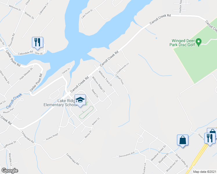 map of restaurants, bars, coffee shops, grocery stores, and more near 1016 Willows Trace Drive in Johnson City
