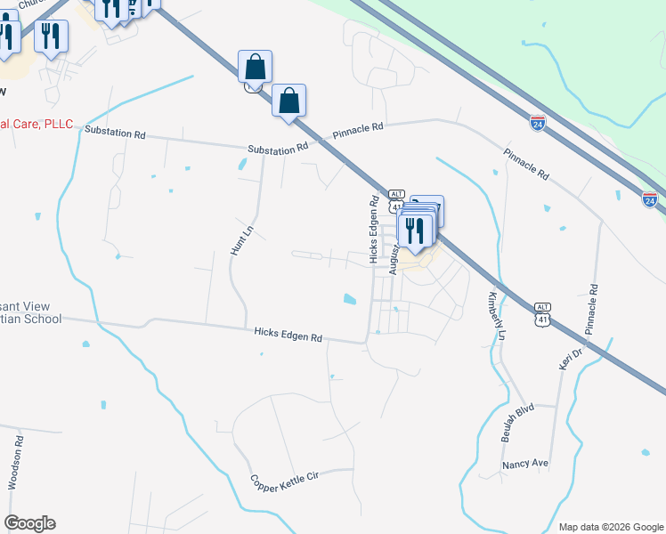 map of restaurants, bars, coffee shops, grocery stores, and more near 319 Imperial Court in Pleasant View