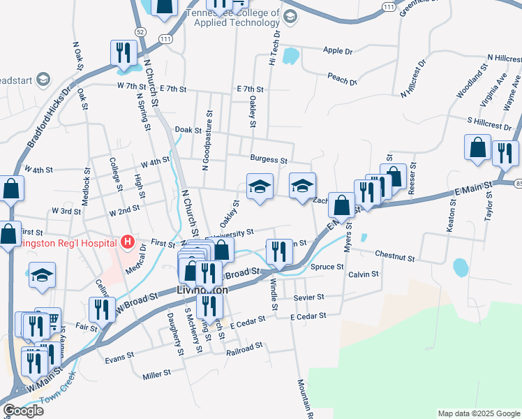 map of restaurants, bars, coffee shops, grocery stores, and more near 301 Zachary Street in Livingston
