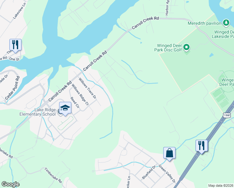 map of restaurants, bars, coffee shops, grocery stores, and more near 1373 Cattail Point in Johnson City