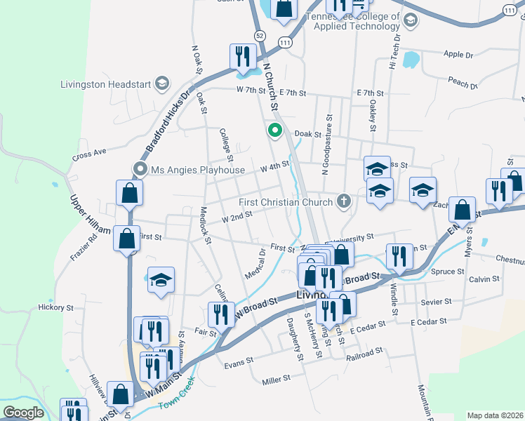 map of restaurants, bars, coffee shops, grocery stores, and more near 311 West 2nd Street in Livingston