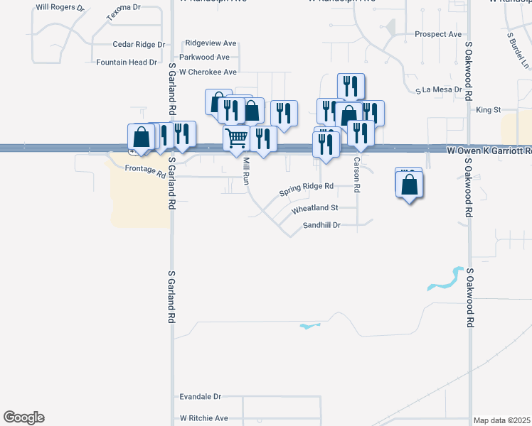 map of restaurants, bars, coffee shops, grocery stores, and more near 902 Mill Run in Enid