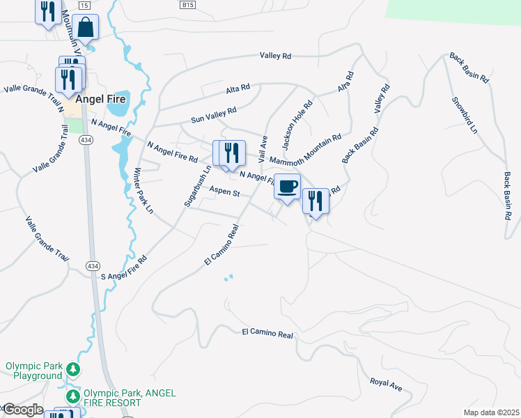 map of restaurants, bars, coffee shops, grocery stores, and more near 28 Aspen Road in Angel Fire