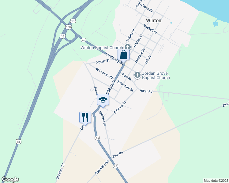 map of restaurants, bars, coffee shops, grocery stores, and more near 100 East Mitchell Street in Winton