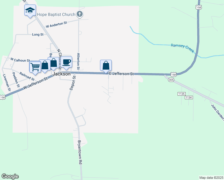 map of restaurants, bars, coffee shops, grocery stores, and more near 303 Grant Street in Jackson