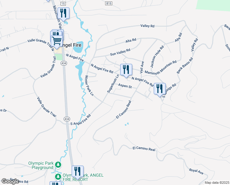 map of restaurants, bars, coffee shops, grocery stores, and more near 15 Squaw Valley Lane in Angel Fire