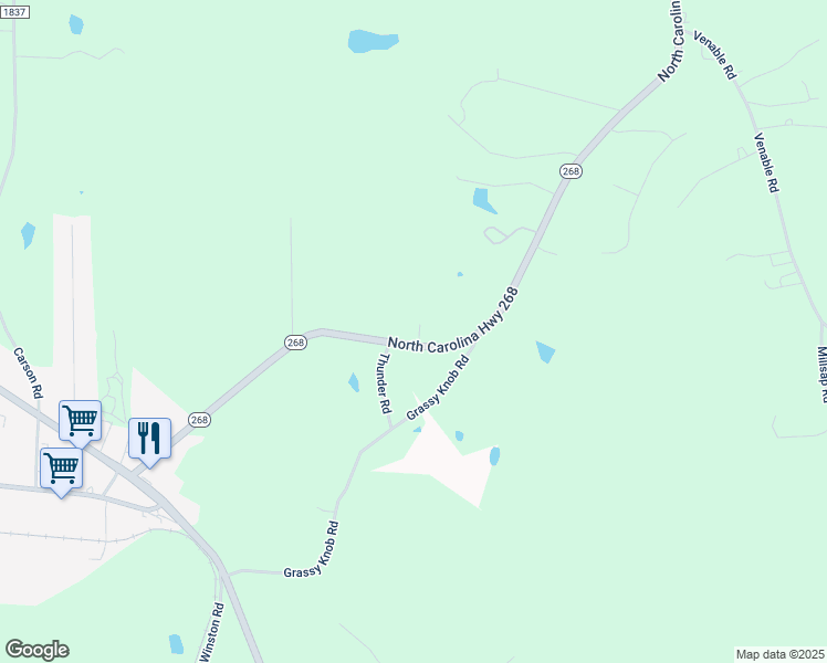 map of restaurants, bars, coffee shops, grocery stores, and more near 4832 North Carolina Highway 268 in Pilot Mountain