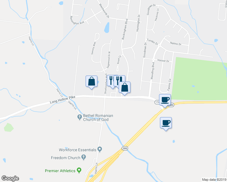 map of restaurants, bars, coffee shops, grocery stores, and more near 1182 Long Hollow Pike in Gallatin