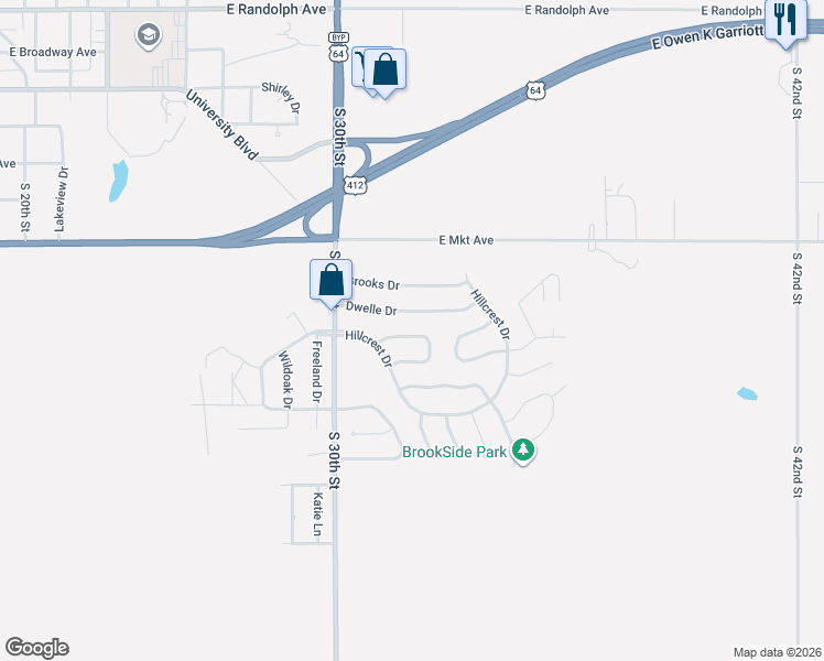 map of restaurants, bars, coffee shops, grocery stores, and more near 3120 Dwelle Drive in Enid