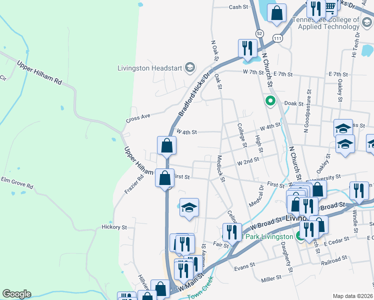 map of restaurants, bars, coffee shops, grocery stores, and more near 633 West 4th Street in Livingston